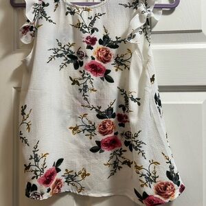 Cream Floral Ruffled Sleeveless Blouse